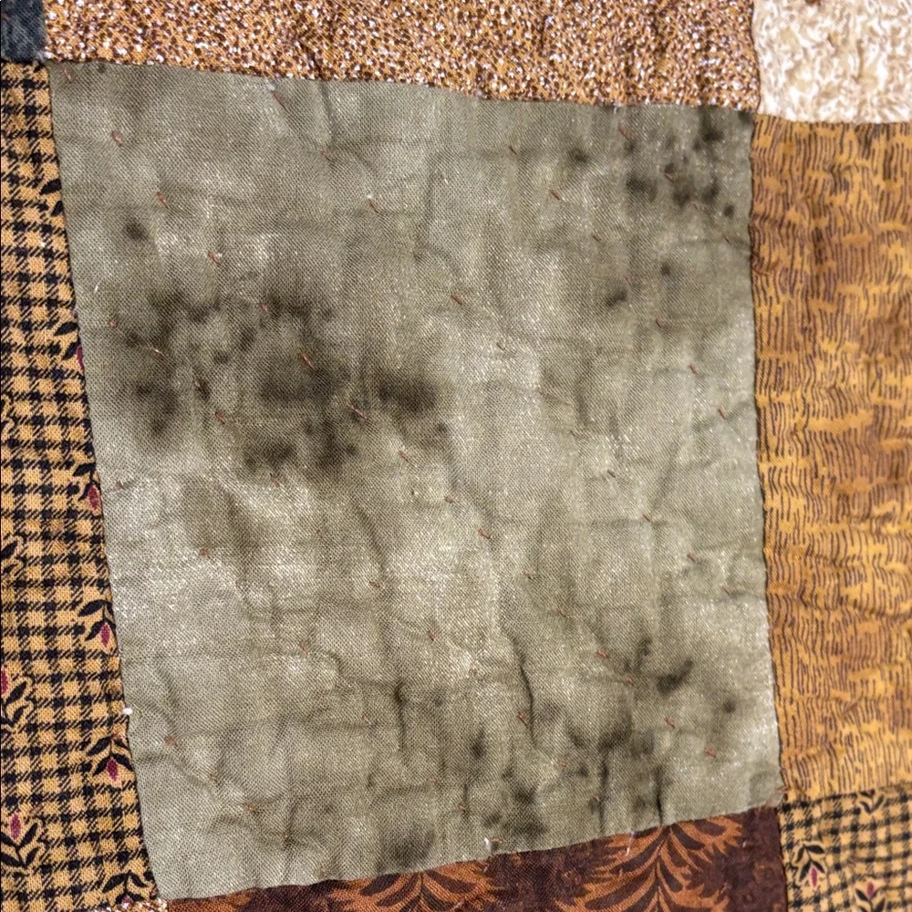 Patchwork Quilt Throw in Brown, Tan, Green, Cream - Unbranded